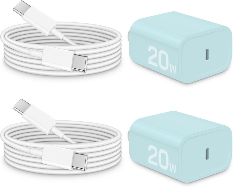 2-Pack 20W USB-C Fast Charger Block for iPhone 17/16/15 Series 6Ft Cable