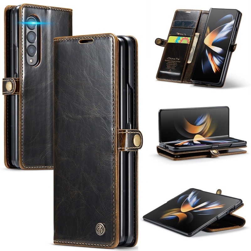 Samsung Galaxy Z Fold 4 Case Wallet Leather Card Slots Defender Cover Brown