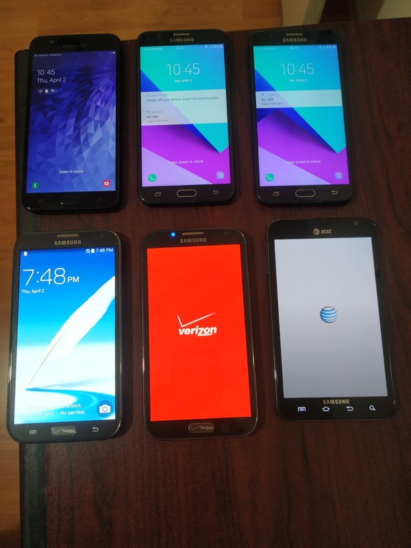 Lot of 6 Samsung Galaxy J7V SM-J737V 16GB /J7 perx SM-J727P / Note II /Note 16GB gallery