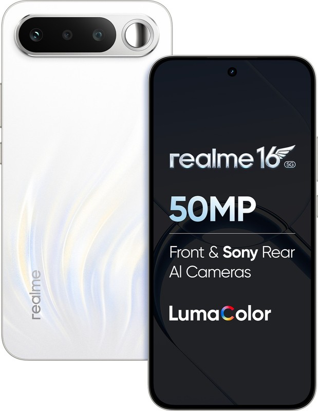 realme 16 5G (Air White, 256GB, 8GB RAM) – Factory Unlocked Smartphone