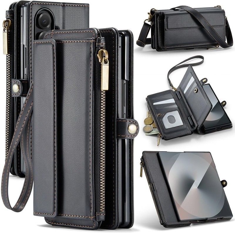 Black Wallet Case with RFID Blocking Card Holder for Samsung Galaxy Z Fold 7