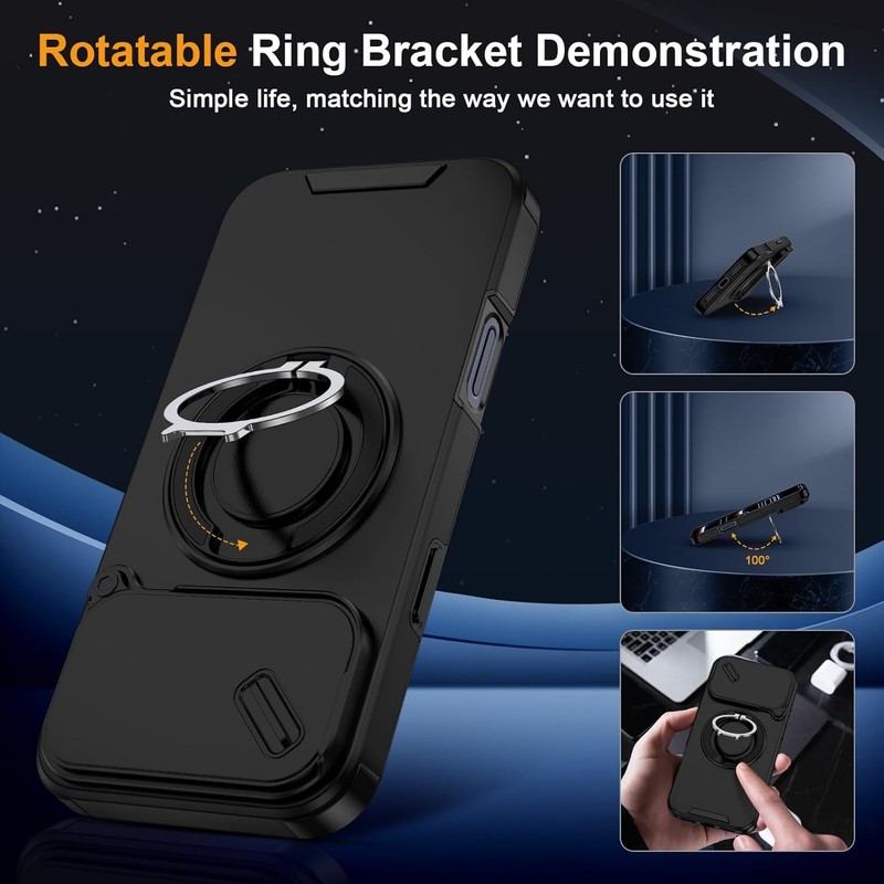 iPhone 17 Pro Max Case with Phone Grip Holder Adjustable Kickstand & Camera Slid gallery