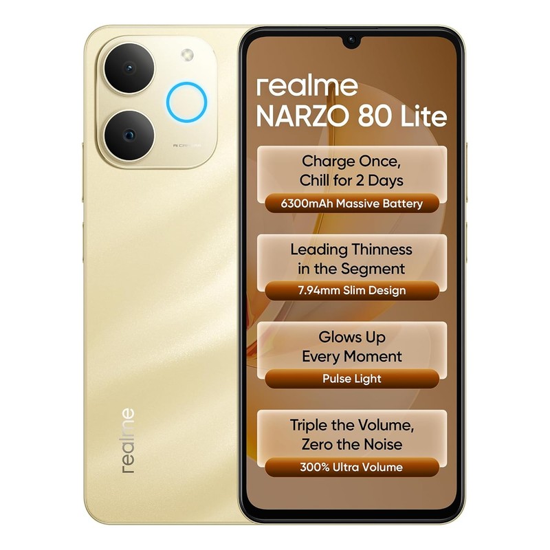 Realme NARZO 80 Lite 4G Beach Gold 4GB 64GB 6300mAh Indian Global Version Unlock