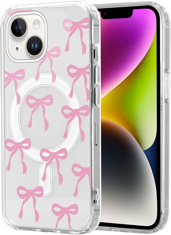 Cute Bow Case Magnetic for iPhone 14 / iPhone 13 6.1 » Aesthetic Clear Case Pink