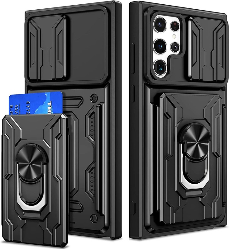 For Samsung Galaxy S22 Ultra Case Ring Holder Slim Rugged Protective Cover Black