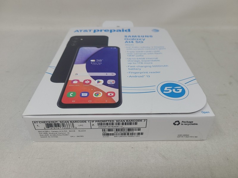 Samsung Galaxy A14 5G SM-A146U1 64GB/4Gb/50MP Black Phone, Locked to AT&T NEW gallery