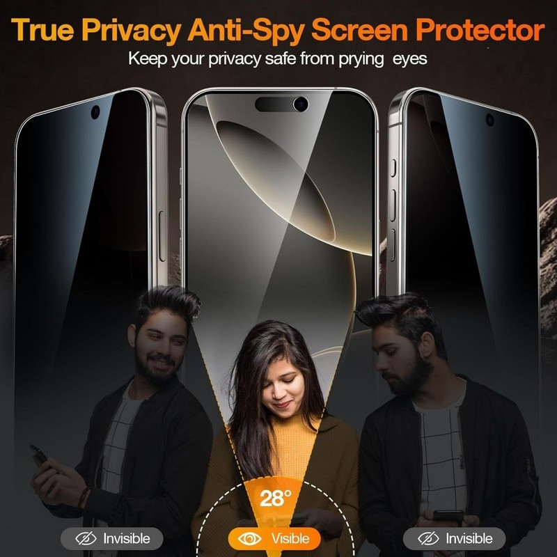 2 Pack Privacy Screen Protector for iPhone 16 Pro Anti Spy Privacy Screen 6.3 In gallery