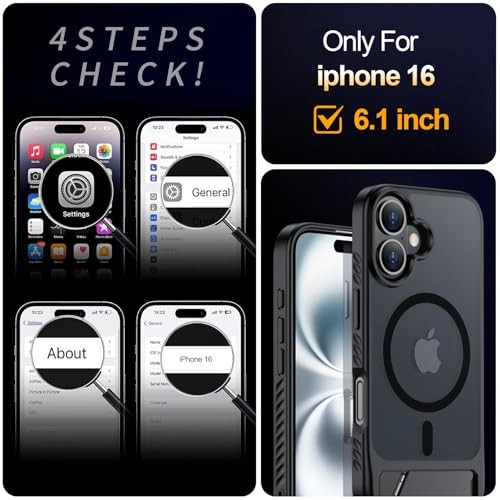Slim Translucent Matte Case for iPhone 16 with Kickstand, Military-Grade Protect gallery
