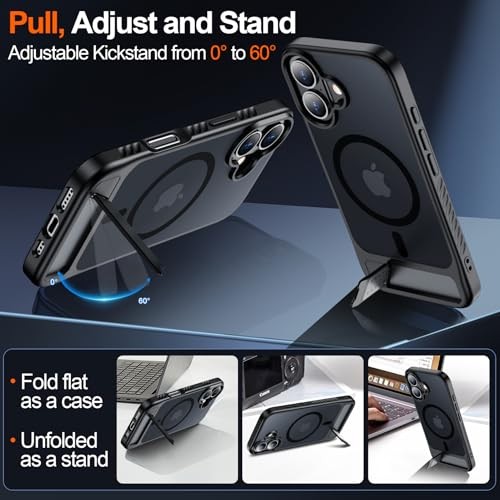 Slim Translucent Matte Case for iPhone 16 with Kickstand, Military-Grade Protect gallery