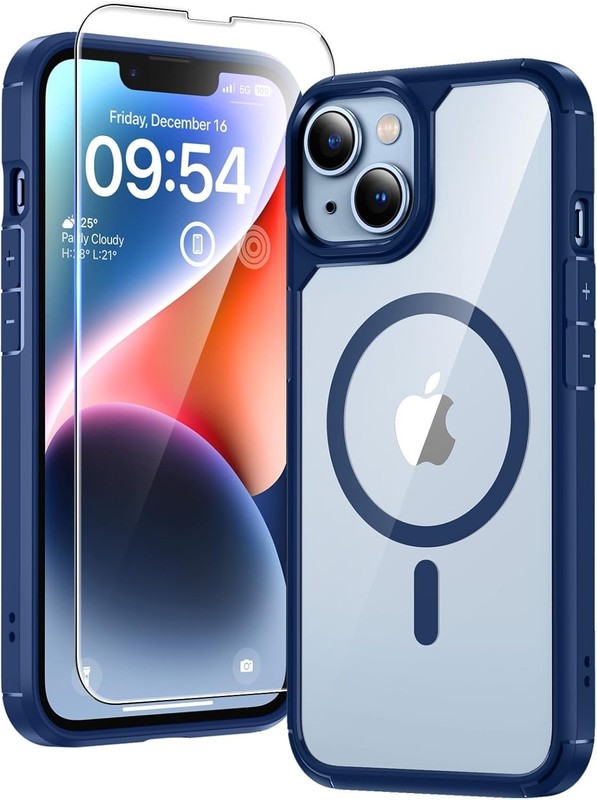 2 in 1 Magnetic iPhone 14 Case Clear with Screen Protectors, Military-Grade Drop