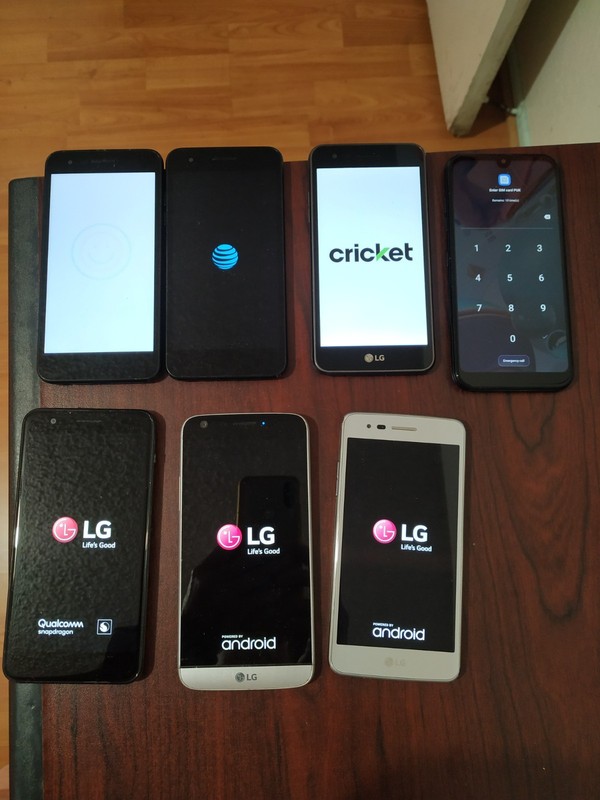 Lot of 7 Mixed model LG K31 L355DL 32GB and other Smartphone For parts gallery