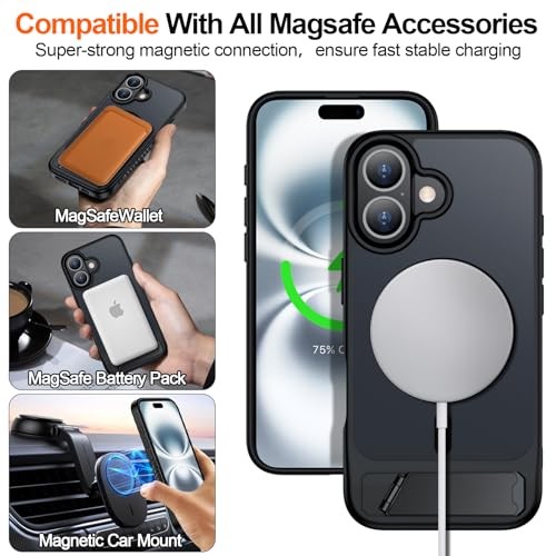 Slim Translucent Matte Case for iPhone 16 with Kickstand, Military-Grade Protect gallery