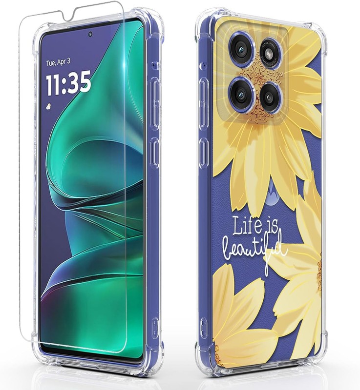 Case & Screen Protector for Moto G Stylus 2025 2026 Flexible TPU Rubber Floral D