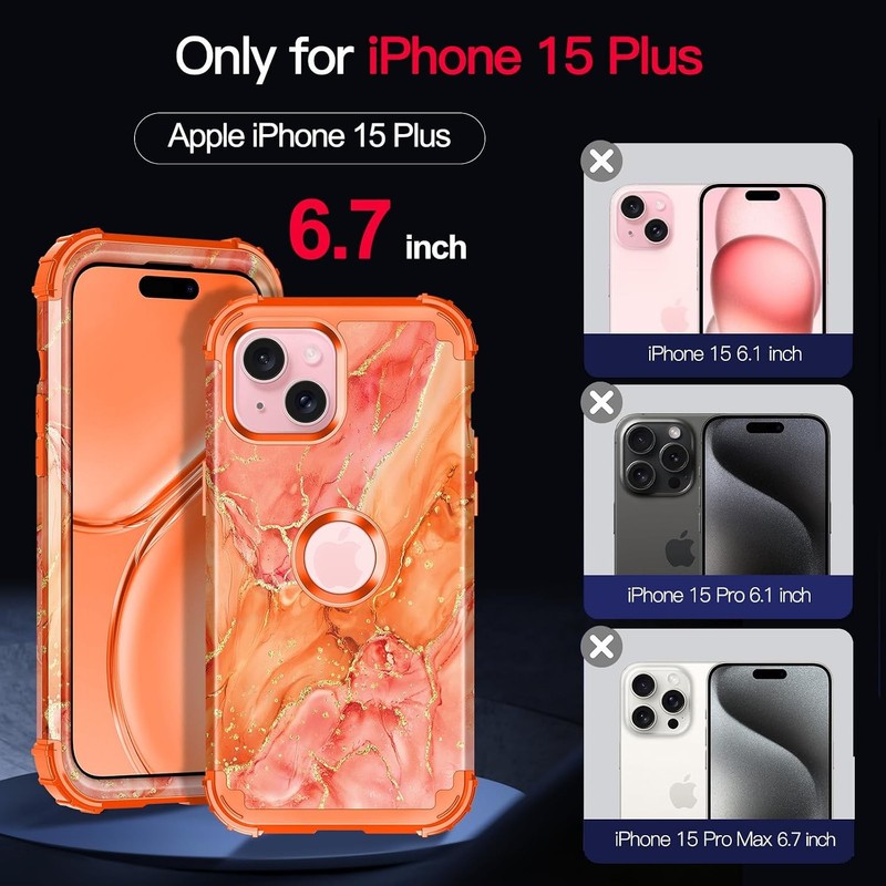 For iPhone 15 Plus Case, Three Layer Heavy Duty Shockproof Protection Orange gallery