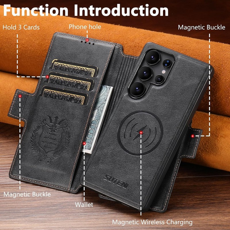 Samsung Galaxy S23 Ultra Leather Wallet Case Detachable Cover with Card Slots Bl gallery
