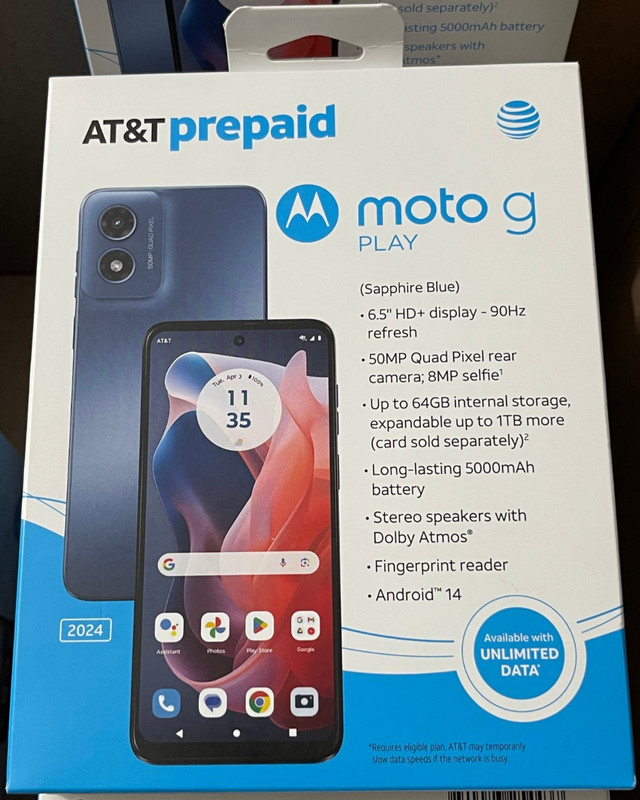Motorola Moto G Play 5G 2024 6.5&Prime; 64 GB 4GB RAM AT&T Prepaid Smartphone 50MP GSM