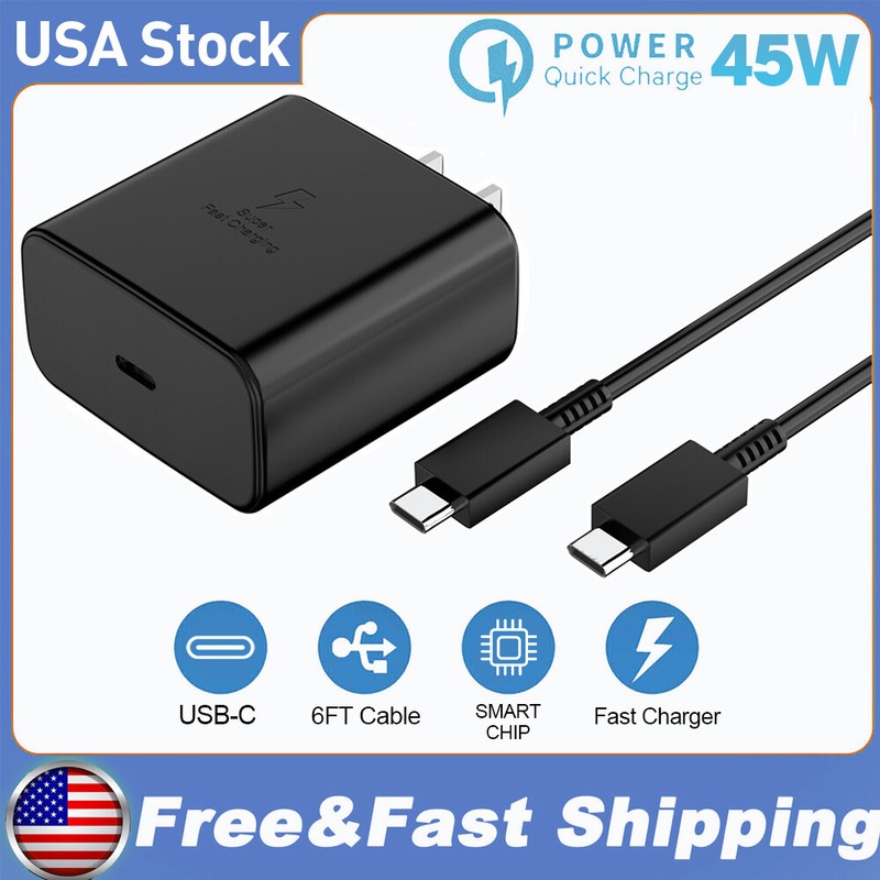 45W USB-C Super Fast Wall Charger Type C Charging Cable For Samsung S24-S22-S23+