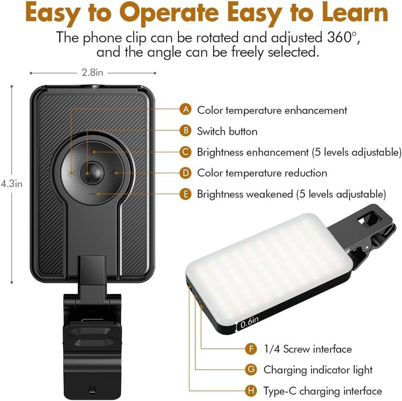 Selfie Light for iPhone,Portable Phone Clip on Light,Rechargeable LED Ring... gallery