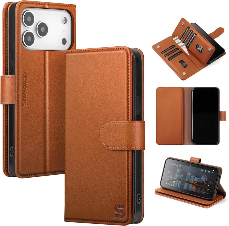 iPhone 17 Pro Max Flip Wallet Case, Light Brown PU Leather with RFID Blocking Sl