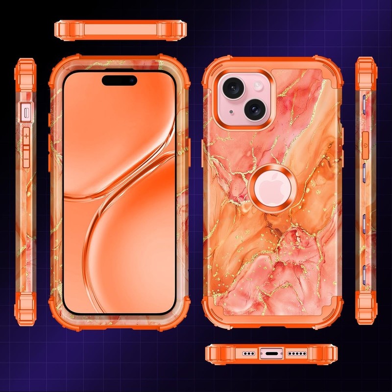 For iPhone 15 Plus Case, Three Layer Heavy Duty Shockproof Protection Orange gallery
