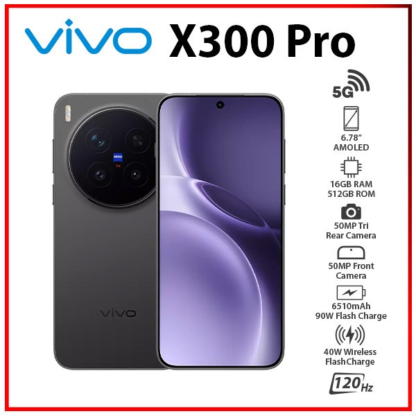 (New) VIVO X300 Pro 5G 16GB+512GB BLACK Dual SIM Unlocked Android Cell Phone