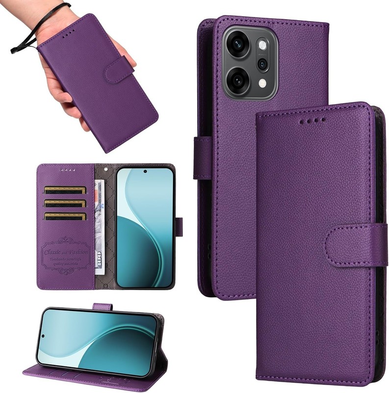 Flip Leather Wallet Phone Case for Oppo Reno 14 Pro 5G with Card Slot Litchi Pat