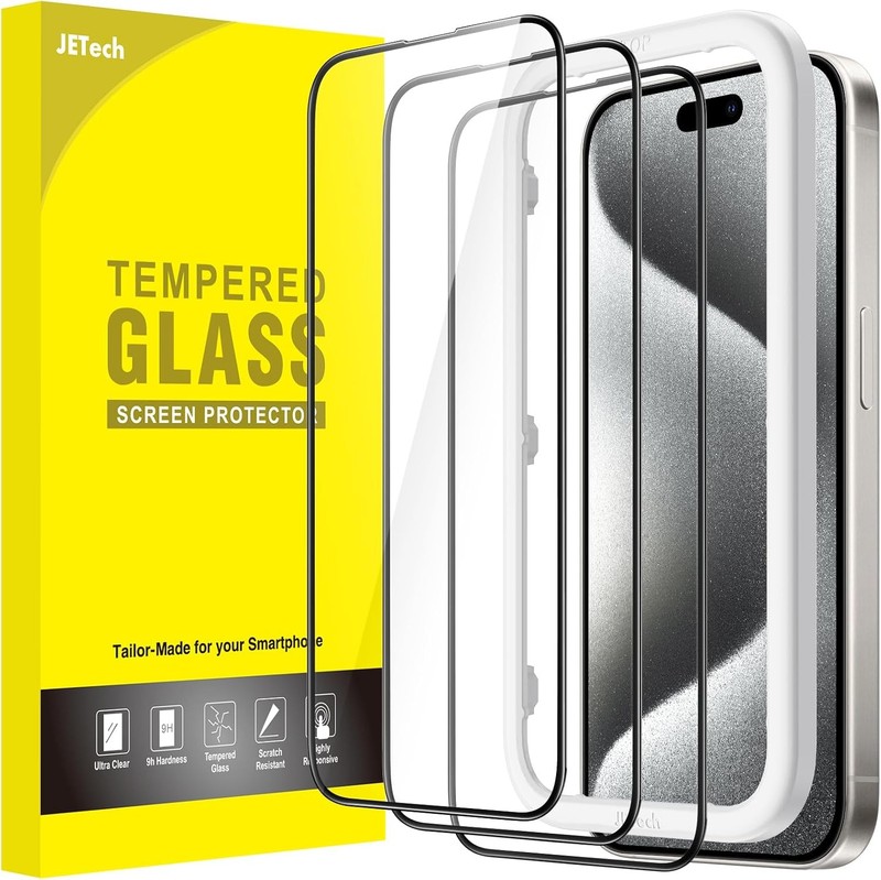 [3+0 PCS] Full-Coverage Screen Protector for iPhone 15 Pro Tempered Glass Case F