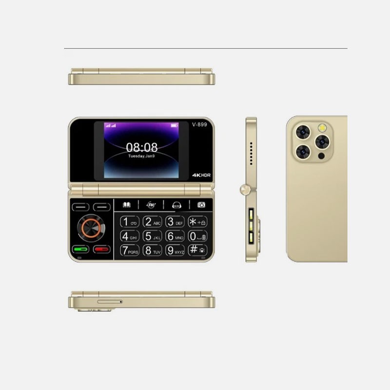 V-899 Unlocked Foldable Mobile Cell Phones 2G GSM Dual SIM Dual Screen keyboard