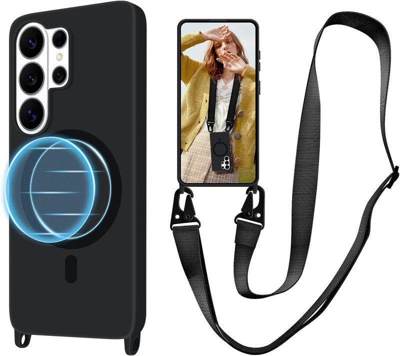Samsung Galaxy S24 Ultra Case with Lanyard, Crossbody Phone Cover, Black