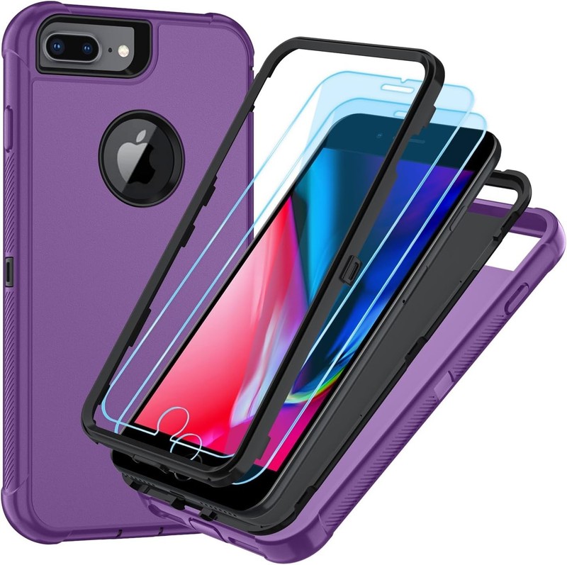 iPhone 6/7/8 Plus Case with HD Screen Protector, 3-Layer Heavy Duty Cover, Black