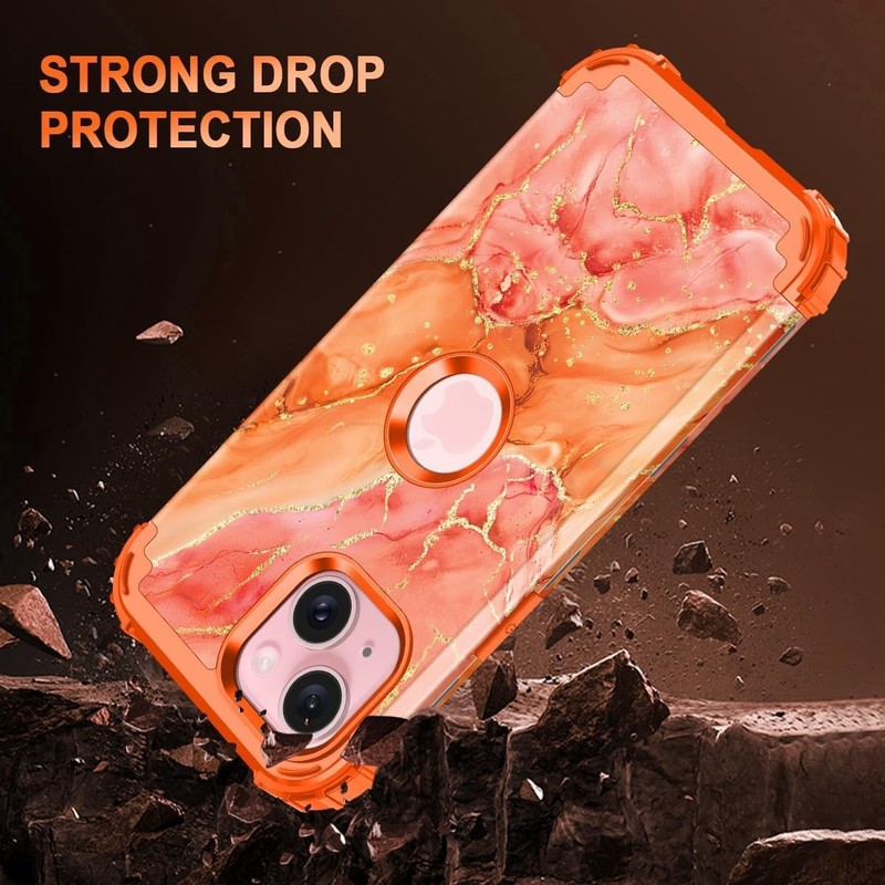 For iPhone 15 Plus Case, Three Layer Heavy Duty Shockproof Protection Orange gallery