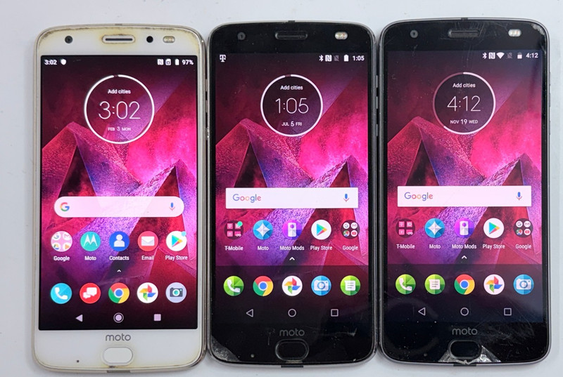 LOT OF 3 x UNLOCKED T-Mobile / Verizon Motorola XT1789 Z2 Force LTE Phones *READ