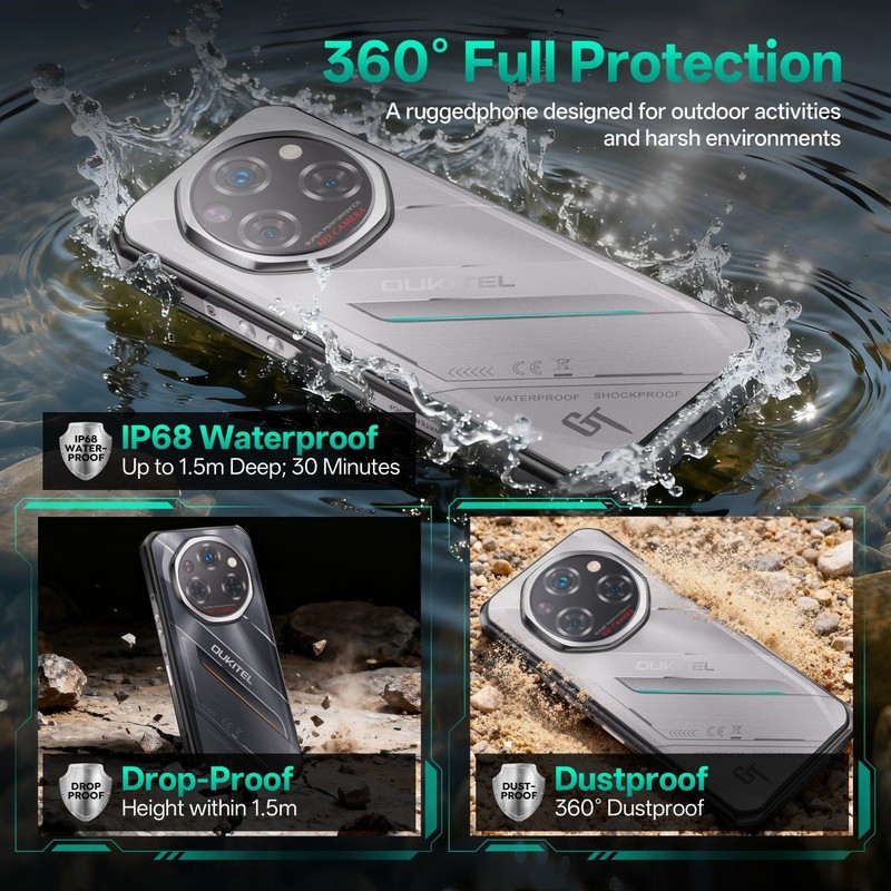 OUKITEL WP62 Rugged Smartphone 5G 36(12+24)GB+512GB/2TB 108MP 11000mAh Silver gallery