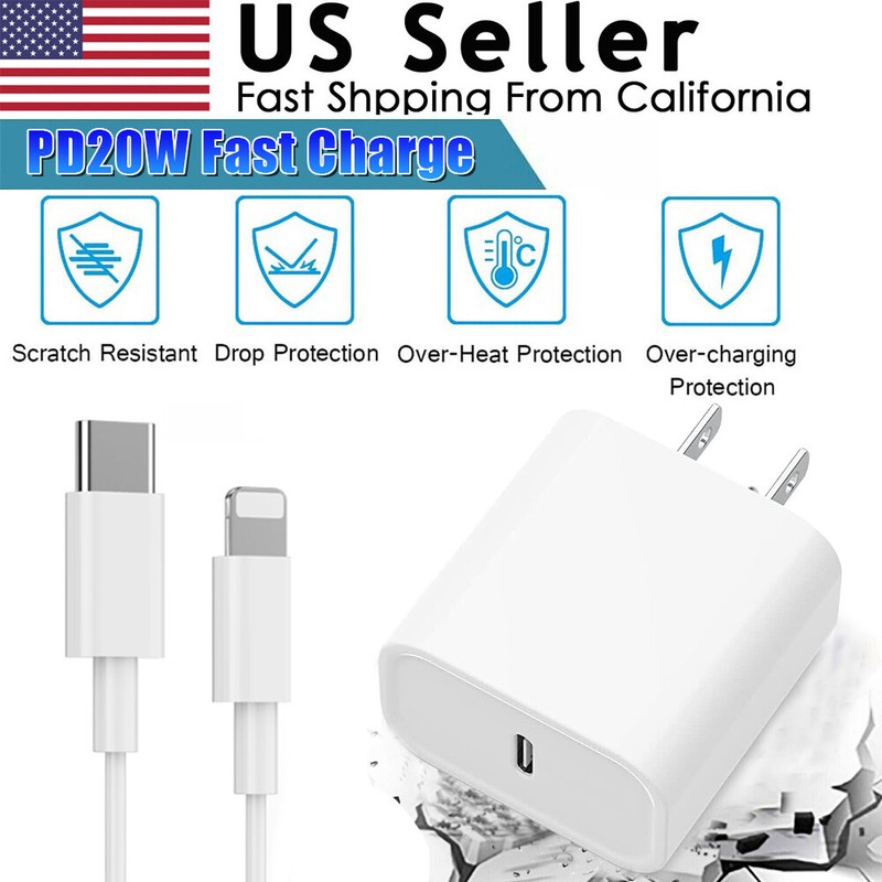 New 20W PD Wall Charger 3FT USB-C Cable For iphone 14 13 12 11 Pro Max XS 8 7 6
