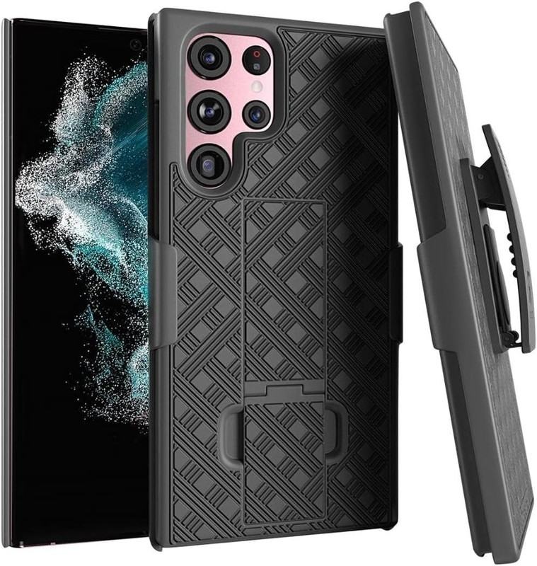 for Samsung Galaxy S22 Ultra Case with Belt Clip Holster – Kickstand, Black