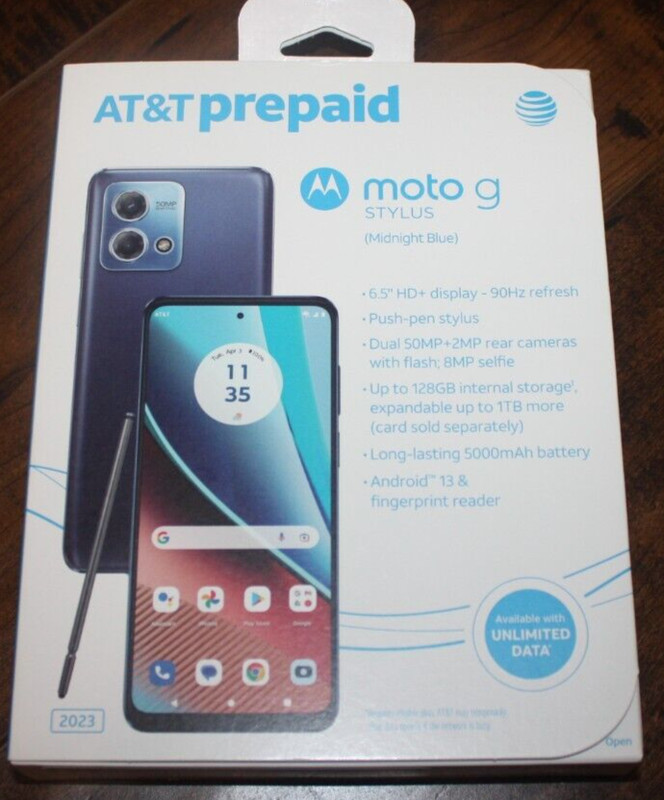 New Blue AT&T Motorola Moto G Stylus 128GB 6.5&Prime; HD+ Display Prepaid Smartphone