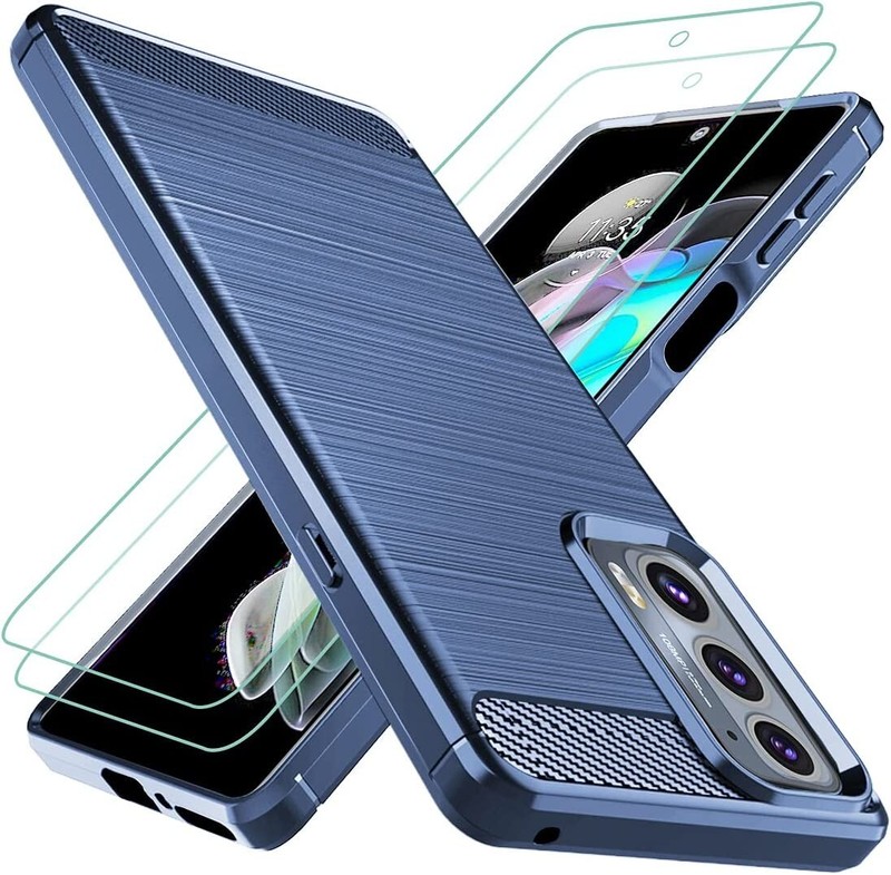 Navy Blue Case for Moto Edge 2021 Edge 5G UW with 2pcs Screen Protector Flexible
