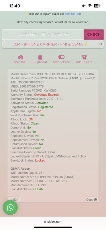 FOR PARTS *READ DESCRIPTION* iPhone 7 Plus 32GB (Sprint) #49 gallery