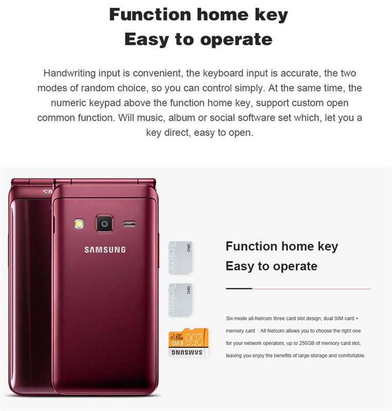 Samsung Galaxy Folder2 SM-G1650 Dual SIM WIFI 8MP LTE 4G Flip red SmartPhone US gallery