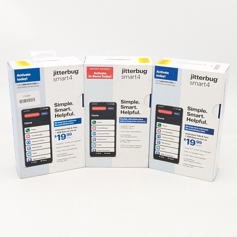 Jitterbug Smart4 T608G 32GB Phone for Seniors | Black | LIVELY ONLY | Lot of 3