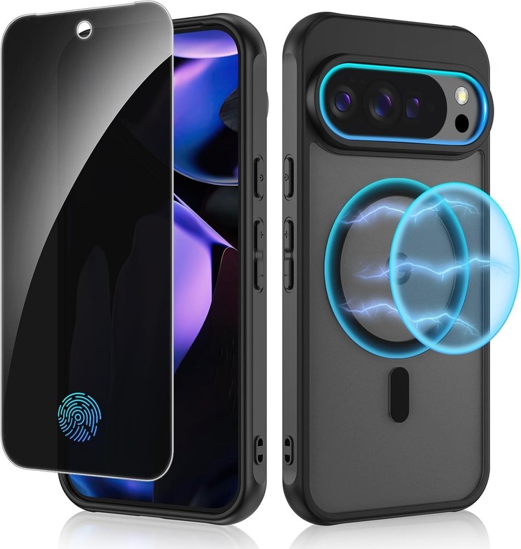 Google Pixel-10-Pro-XL Case with Privacy Screen Protector, Slim Shockproof Black