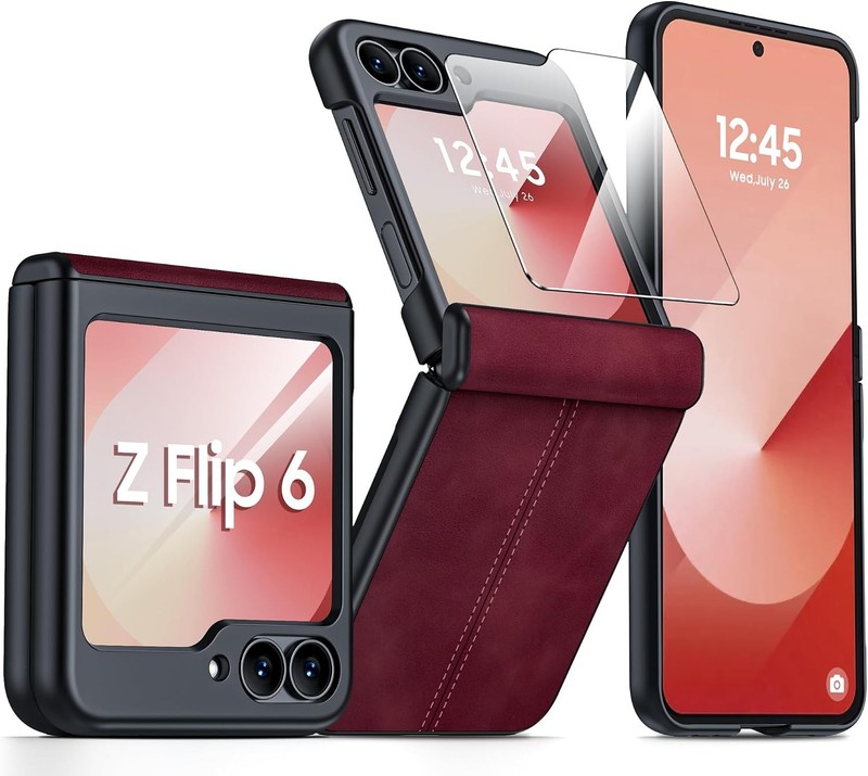Case & Built-in Screen Protector for Samsung Galaxy Z Flip 6 & Z Flip 7 FE Red
