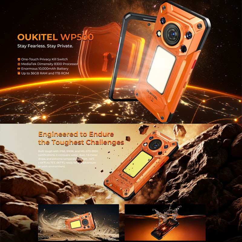 Unlocked 5G OUKITEL WP500 Rugged Phone Android 16 Mobile Waterproof 1TB 10000mAh gallery