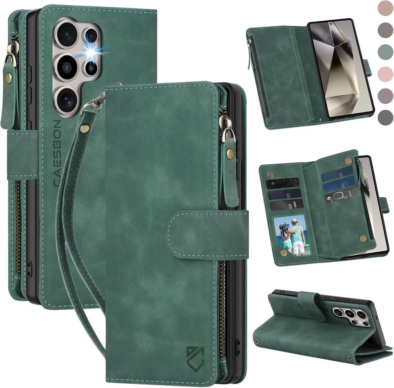 Samsung Galaxy S24 Ultra Wallet Case with RFID Blocking Card Slots – Green