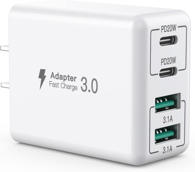 USB C Wall Charger, 40W 4-Port Fast Charging Block Dual Port PD+QC Wall Plug