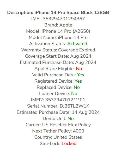 Apple iPhone 14 Pro Space Black, 128GB A2650 US Reseller Flex Policy - Demo gallery
