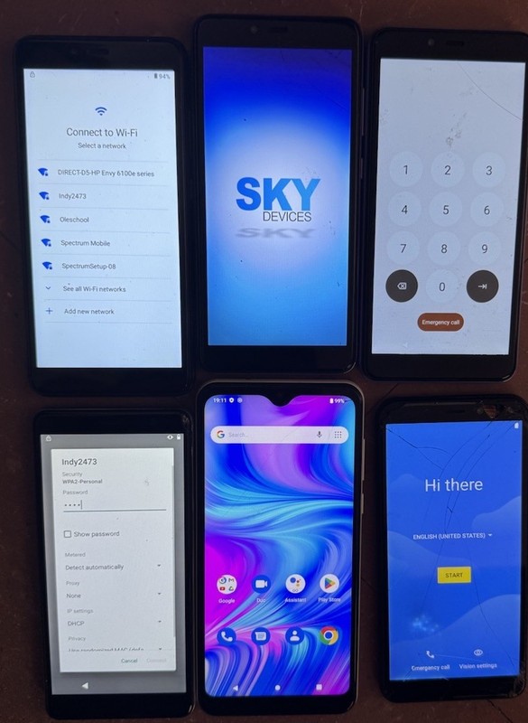 ONE Works Lot Of 6 Sky P55 B63 X55 C5 Uno Pro Soho Smartphone Fair Used Broken