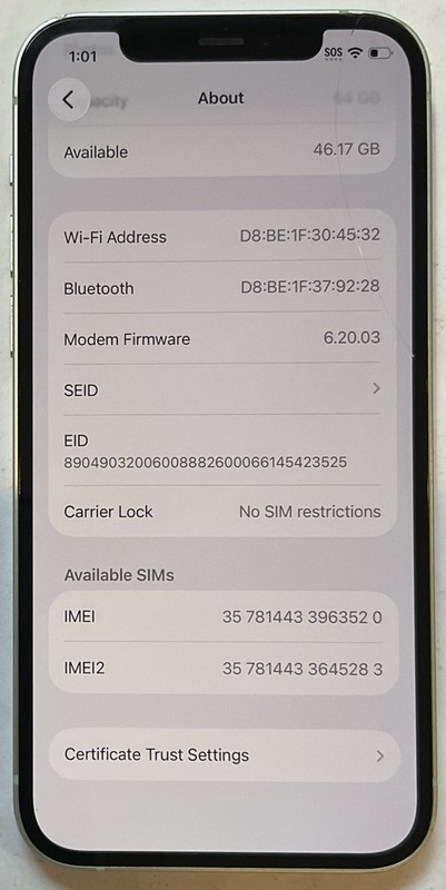 FULL POWER, GSM UNLOCKED iPhone 12, 64GB A2172 MGF83LL/A FOR PARTS OR REPAIR gallery