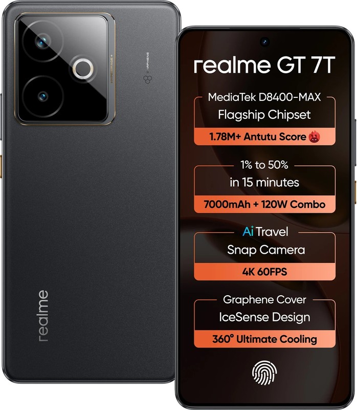 realme GT 7T (Black, 512 GB) (12 GB RAM) Dimensity 8400-MAX Octa Core Processor