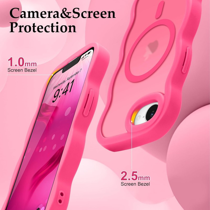for iPhone 17e/16e Case, Curly Wavy Frame Hard Translucent Matte Clear Back Cove gallery